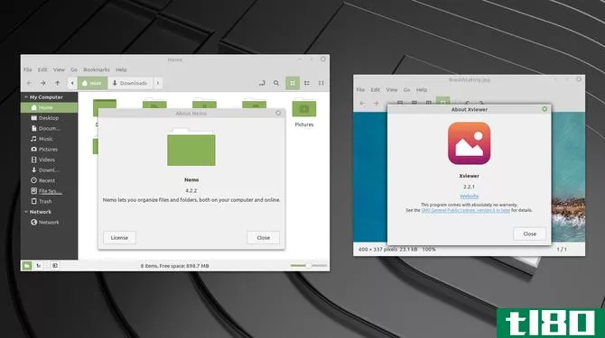 Nemo file manager and Xviewer image view on Linux Mint