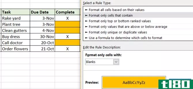 Excel Conditional Formatting -- Home Tasks