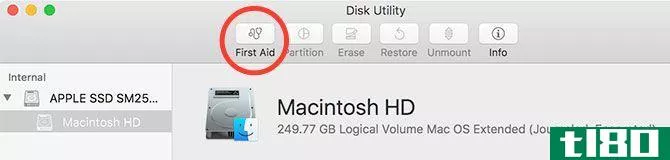 First Aid Action in Disk Utility Mac