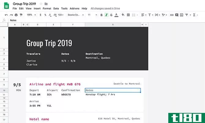 Use Google Sheets to Organize Group Trip