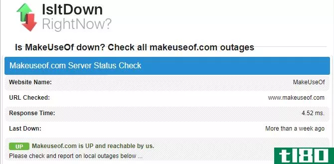 screen capture of IsItDown for MakeUseOf