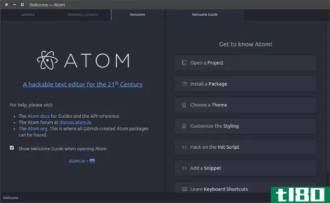 Atom Welcome Screen