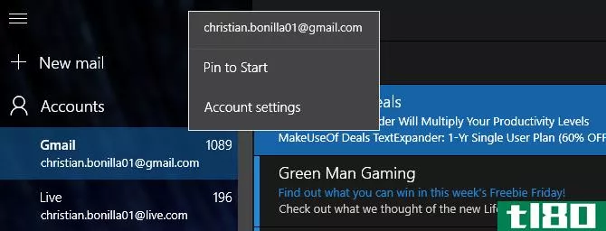 Windows 10 Mail Pin to Start Menu