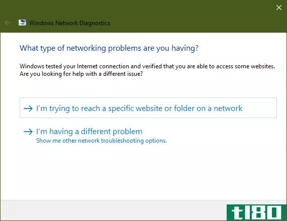Windows Network Troubleshooter "I'm trying to reach a specific website or folder on a network"