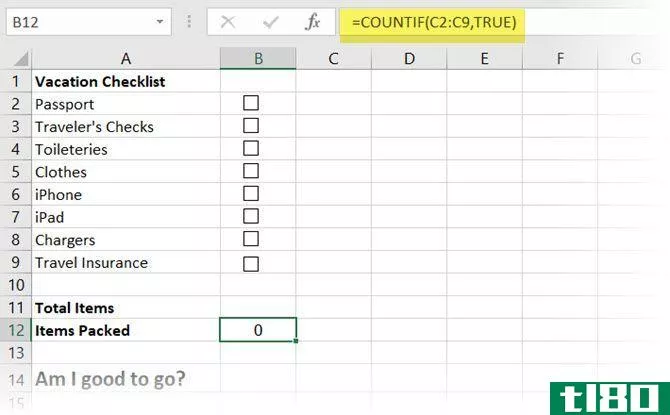 Screenshot of CountIf formula in Excel