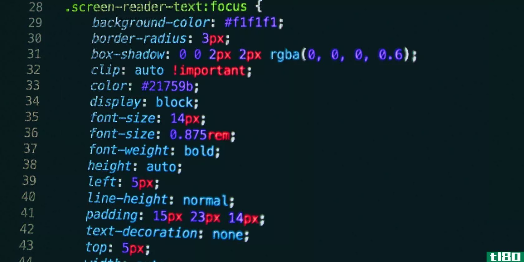 Screenshot of sample CSS properties used in a code snippet