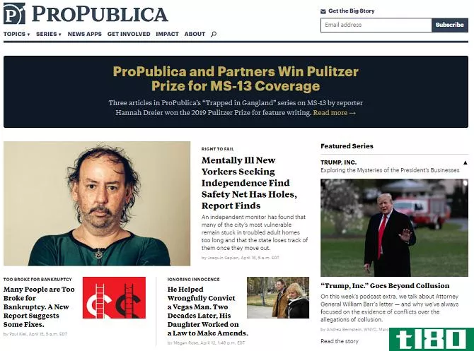This is a screenshot of ProPublica's homepage