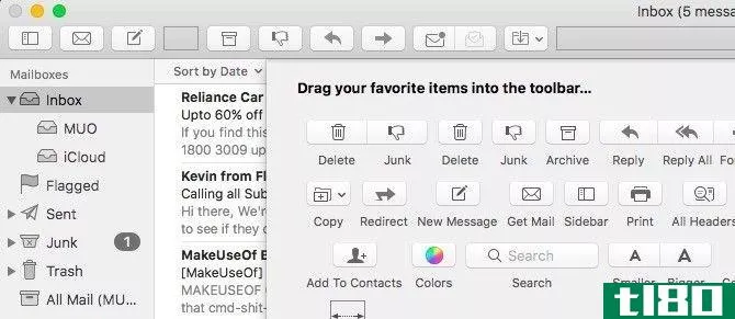 Mac Mail -- Customize Toolbar