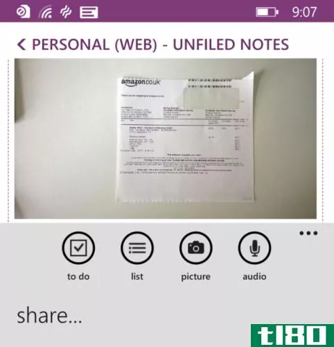 Finance Tracking in OneNote Mobile App Example Screenshot