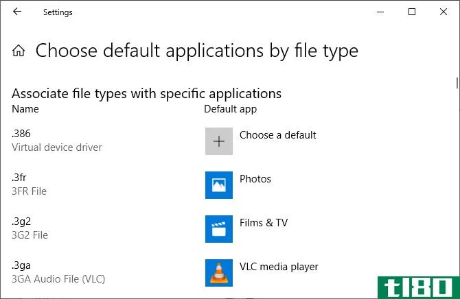 Windows 10 choose default apps by file type