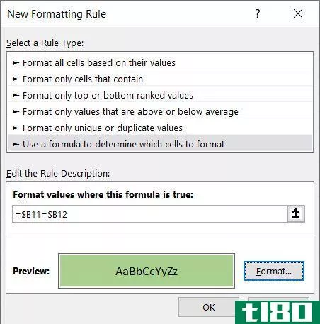 Screenshot of Formatting Rule in Excel