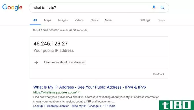 screenshot of asking google what is my ip