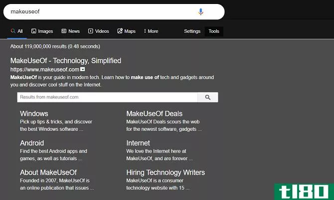 Night Mode For Google Search example page