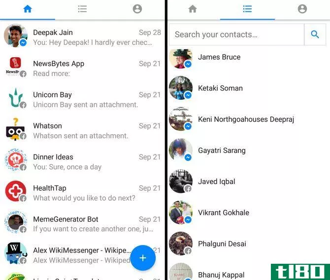 Facebook Messenger Lite Recent Contacts
