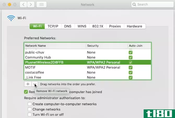 Using System Preferences to forget a Wi-Fi network