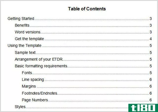 Microsoft Word Table of Contents Template