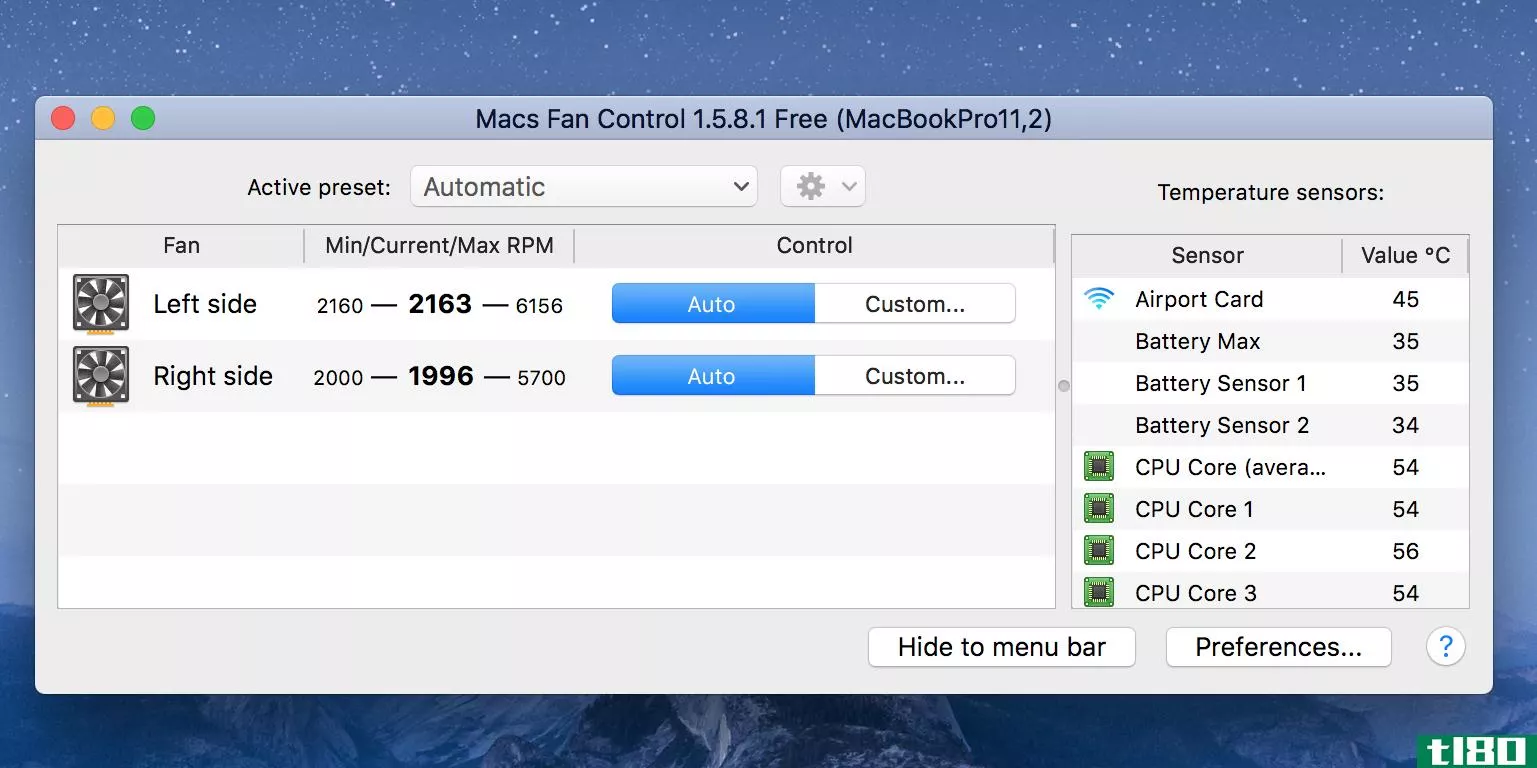 View Mac's info using Macs Fan Control