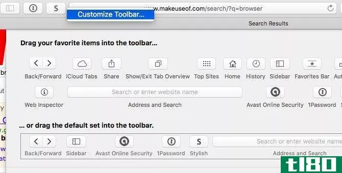 Safari Customize Toolbar
