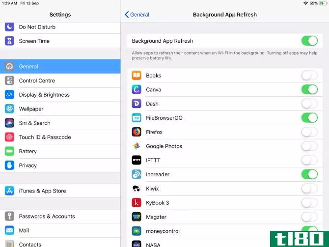 turn off background app refresh for selected apps