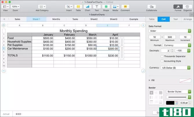 Add Sliders in Numbers on Mac
