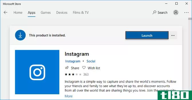 Instagram on the Microsoft Store