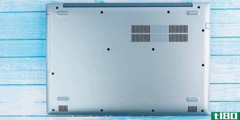 Cooling grills on the underside of a laptop.
