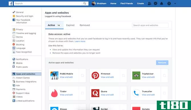 Facebook third-party app access settings