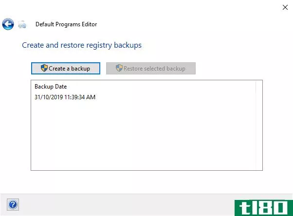 Default Programs Editor registry backup
