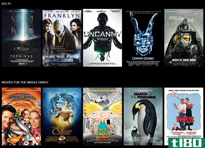 imdb tv scifi and family content rows