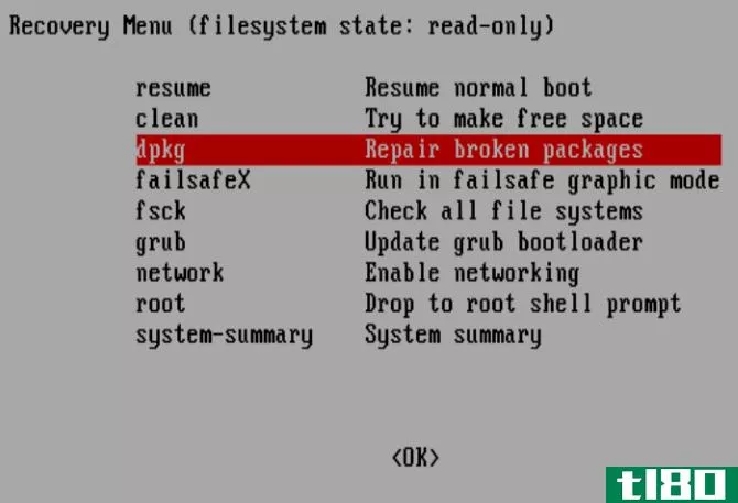 Use the recovering menu to fix problems if Ubuntu won't start