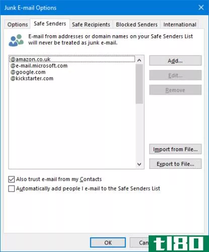 Outlook Contacts Safe Senders