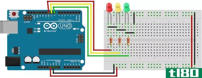 Circuit diagram for basic Arduino traffic light
