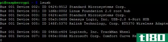 Use lsu** to learn about USB devices connected to the Raspberry Pi