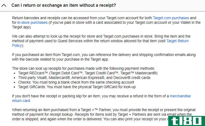 target returns no receipt