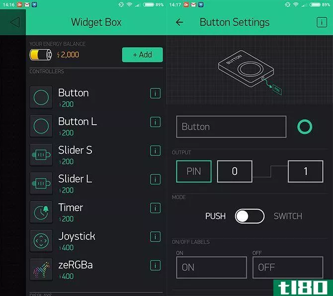 widgets and button blynk