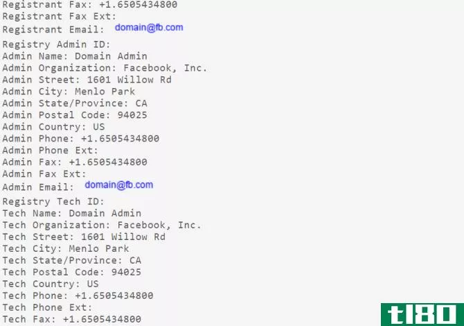 Whois Lookup Facebook Site Example