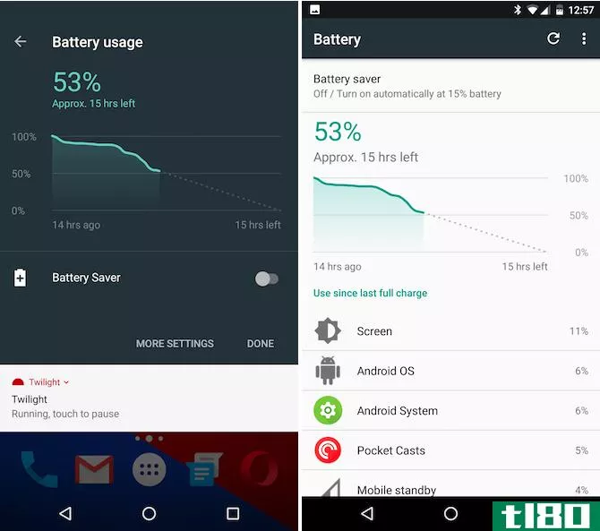 Android Nougat Battery Life Indicator and Screen