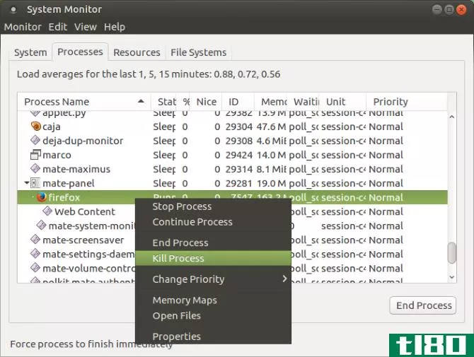 Kill a Linux process in the system monitor tool