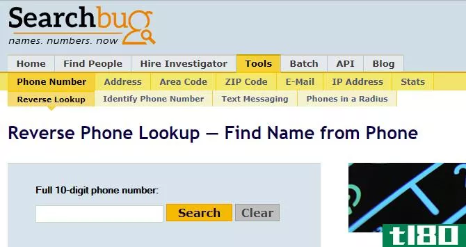 Reverse phone number lookup using Searchbug.