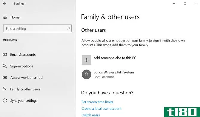 Windows 10: add user to local account