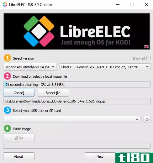 The LibreELEC creation tool will download a LibreELEC image and write it to USB or SD card