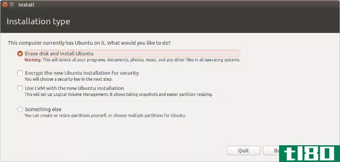 Erase disk and install Ubuntu option
