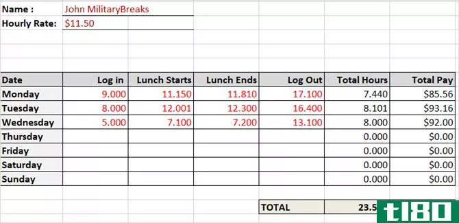 timesheet template track hours military time with lunch breaks excel