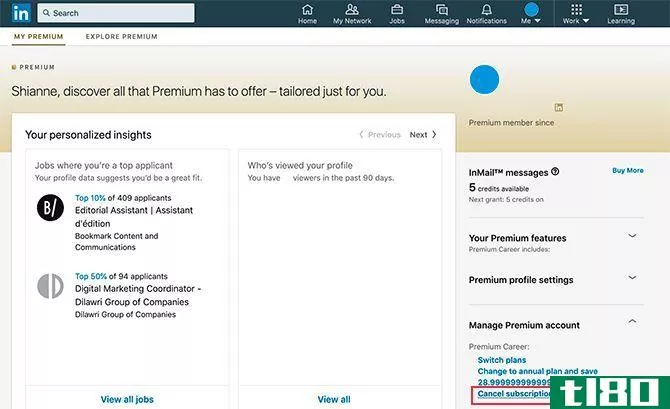 My LinkedIn Premium Account Controls