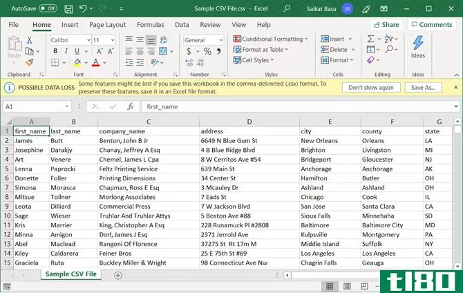 CSV File Opened in Excel