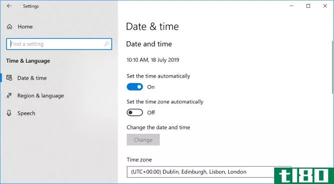 Date and time settings in Windows 10