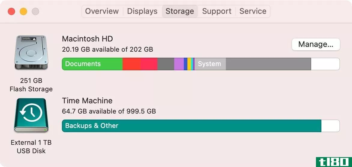 About This Storage window with Time Machine drive on Mac