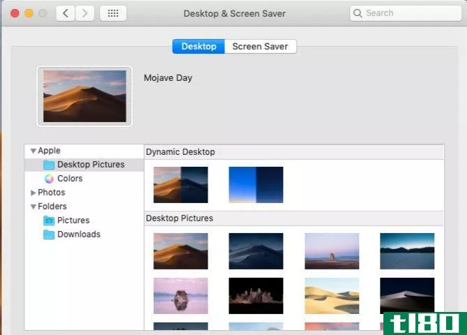 Desktop and screensaver settings on macOS Mojave