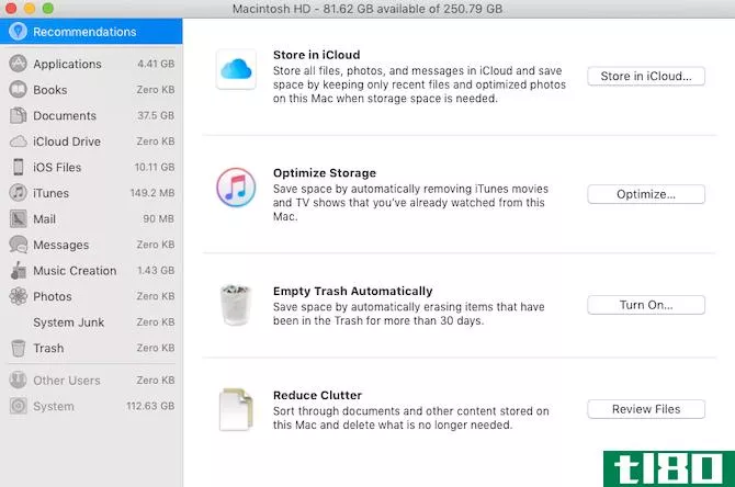 The macOS recommendati*** to free up storage