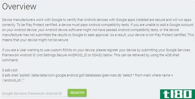 registration screen for unregistered Android devices